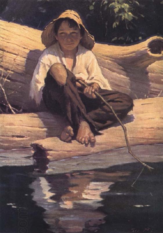 Worth Brehm Forntispiece illustration for The Adventures of Huckleberry Finn by mark Twain China oil painting art